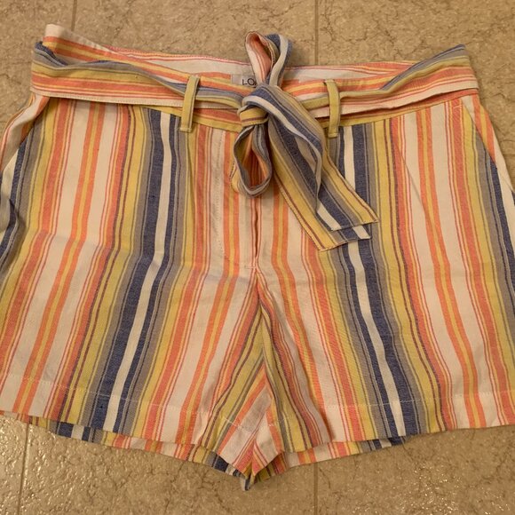 NWT LOFT Woman’s Linen Shorts Multi Color Stripe Linen Blend Size : 2 - Picture 2 of 5